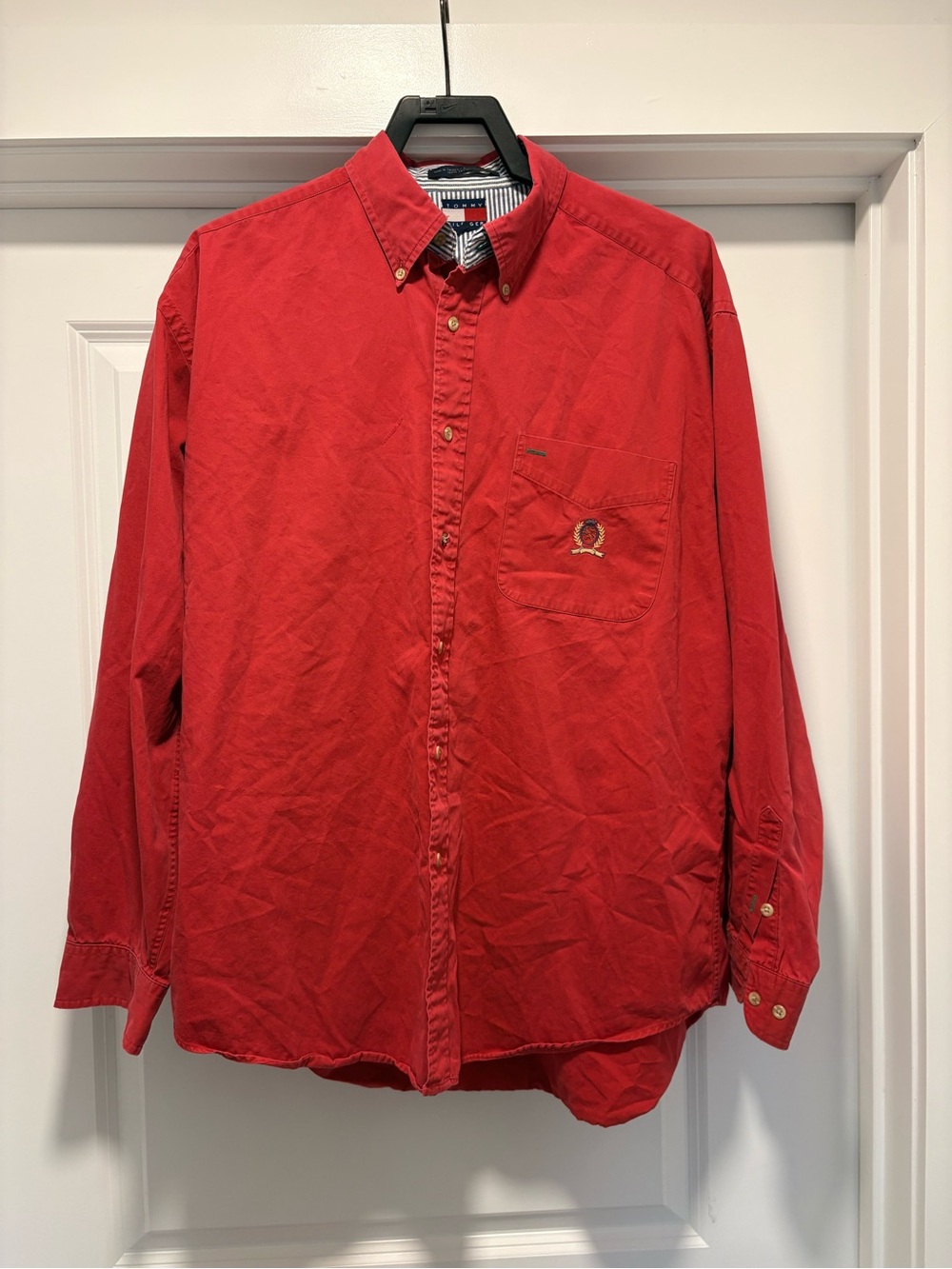 Tommy Hilfiger Bright Red Button-Down Shirt with Chest Pocket